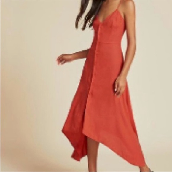 REFORMATION SAVANNAH RED Persimmon FLOWY DRESS BUTTONED FRONT 8 - Picture 1 of 11